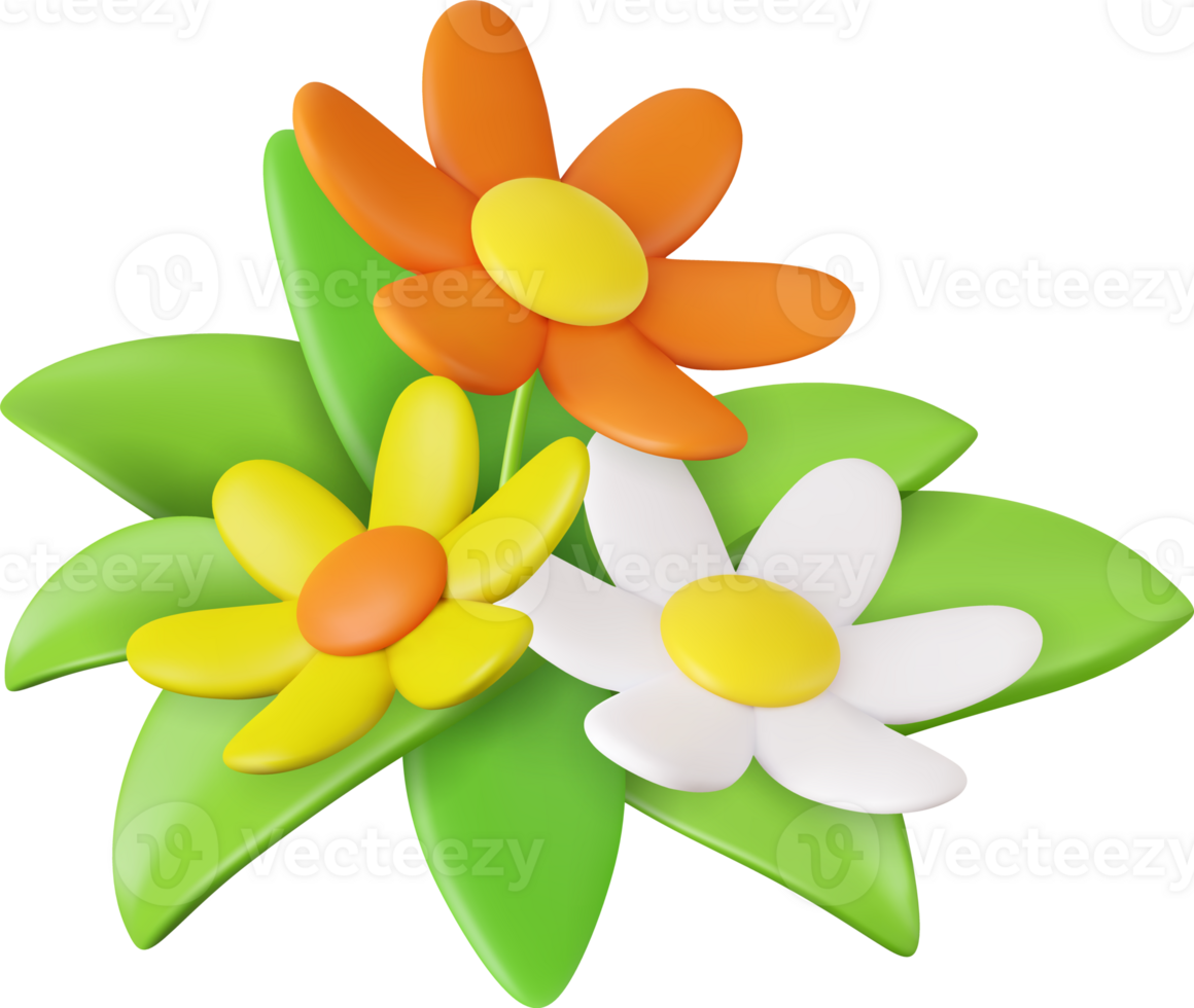 3d realistic daisies, grass and leaves png