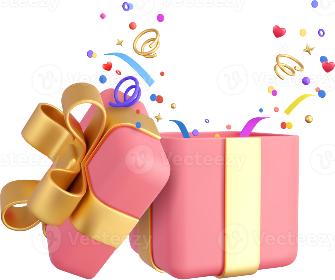3d Cute Surprise Gift Box With Falling Confetti png