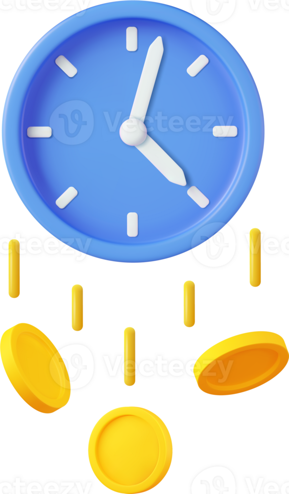 3D Clock with Dollar Golden Coins png