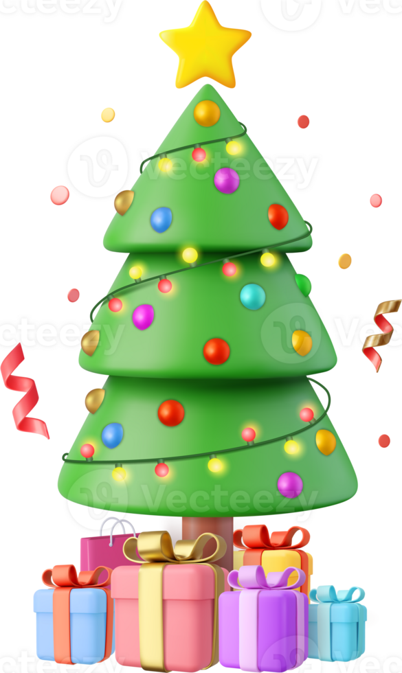 3d Christmas sparkling bright tree png