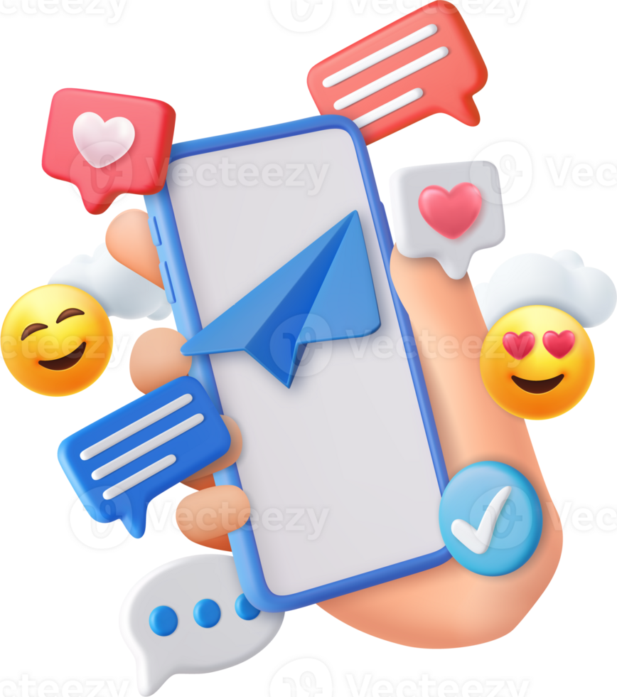 3d mobile phone with social network communication. png