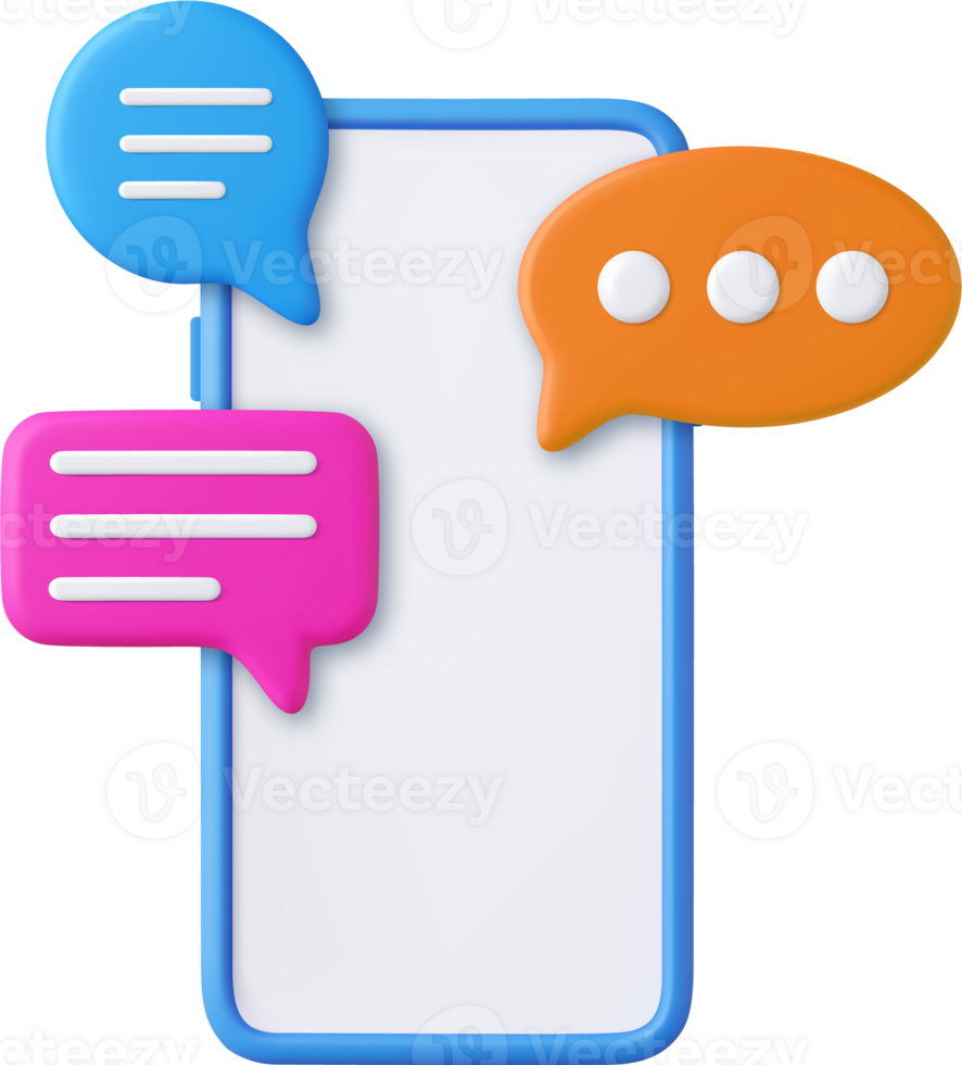 3D render smartphone with floating chat png
