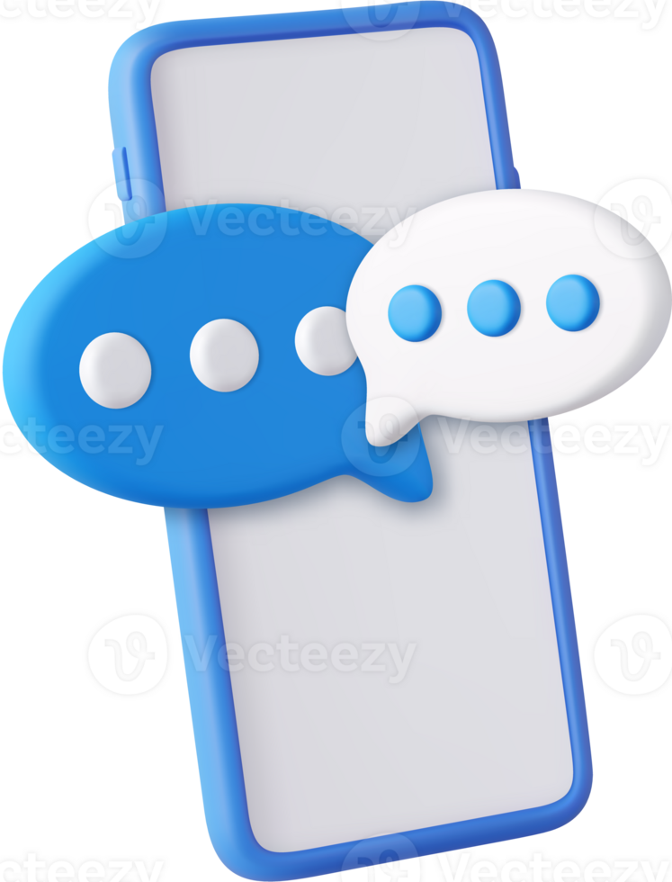 3D render smartphone with floating chat png