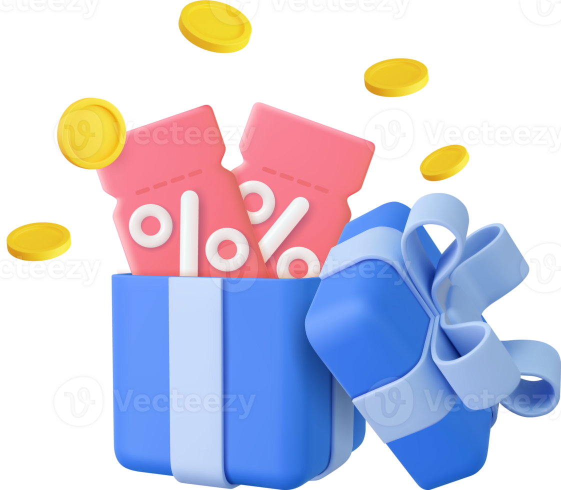 3D open gift box surprise, earn point concept, loyalty program and get rewards png