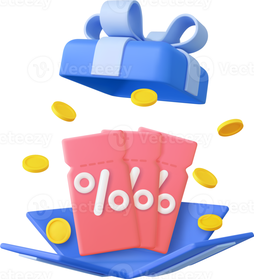 3D open gift box surprise, earn point concept, loyalty program and get rewards png