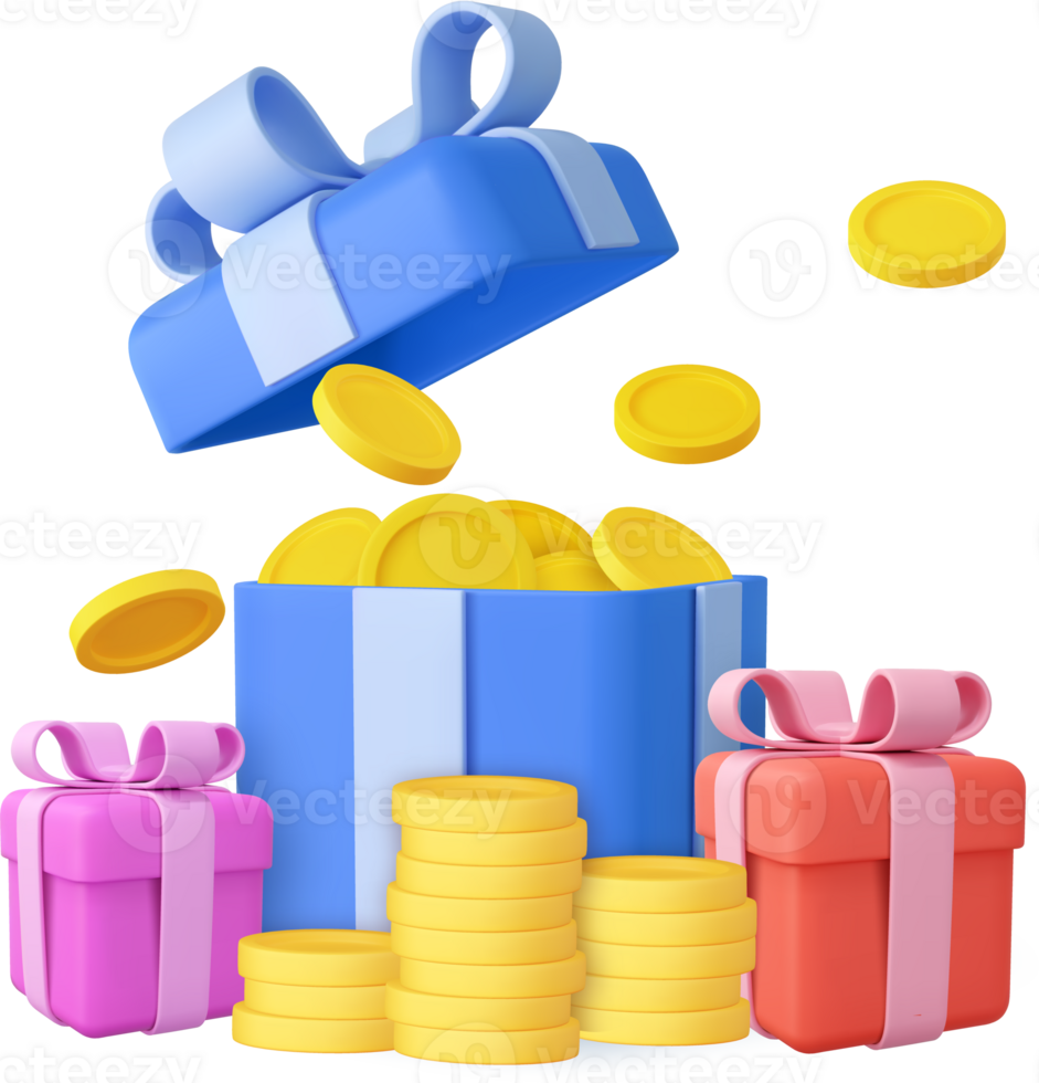 3D open gift box surprise png