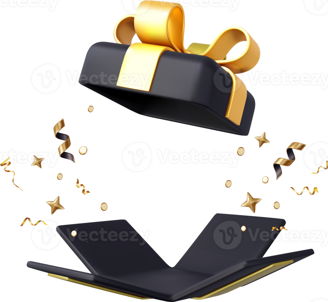 3d Cute Surprise Gift Box With Falling Confetti. png