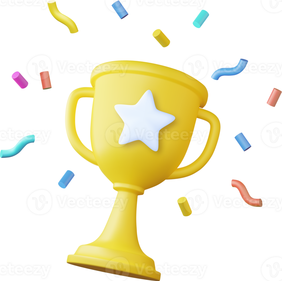 3d prize winner icon with golden cup, png