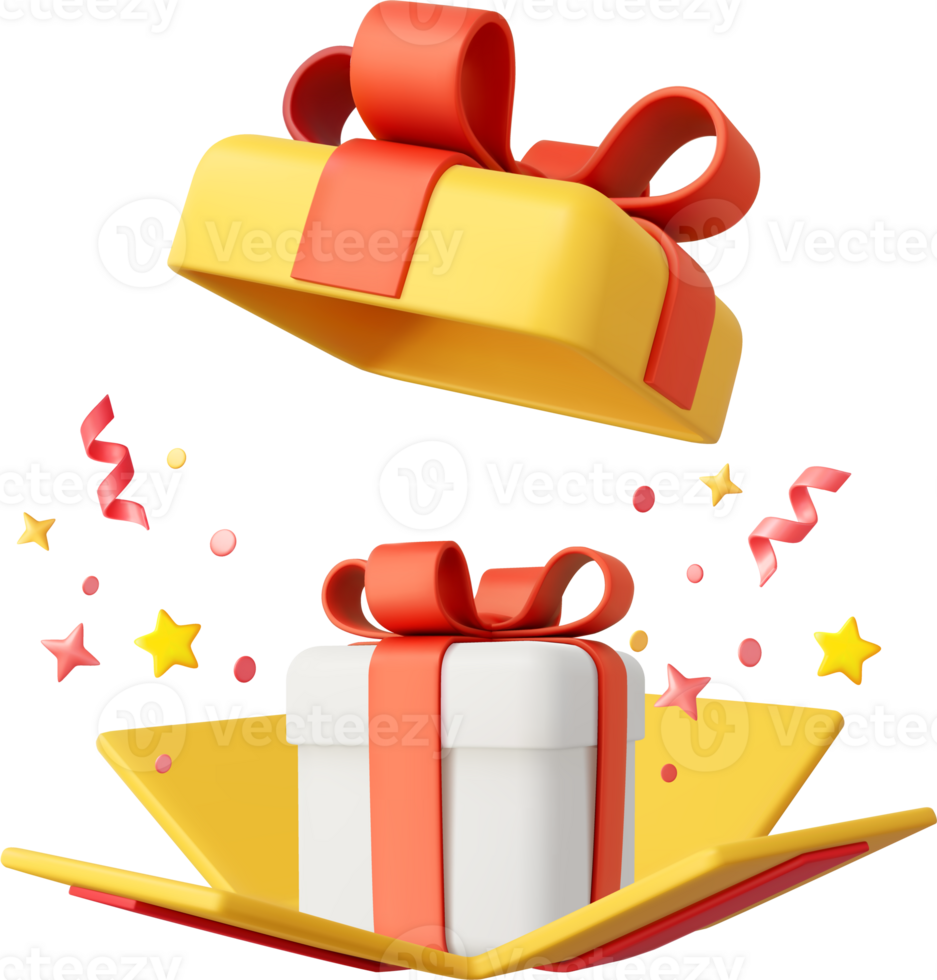 3d Cute Surprise Gift Box With Falling Confetti png