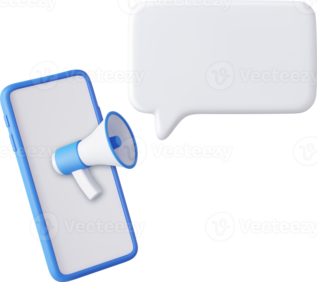 3d megaphone with mobile phone and Speech Bubble png