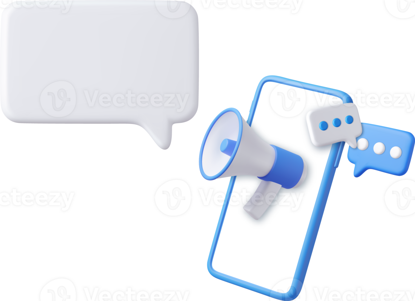 3d megaphone with mobile phone and Speech Bubble png