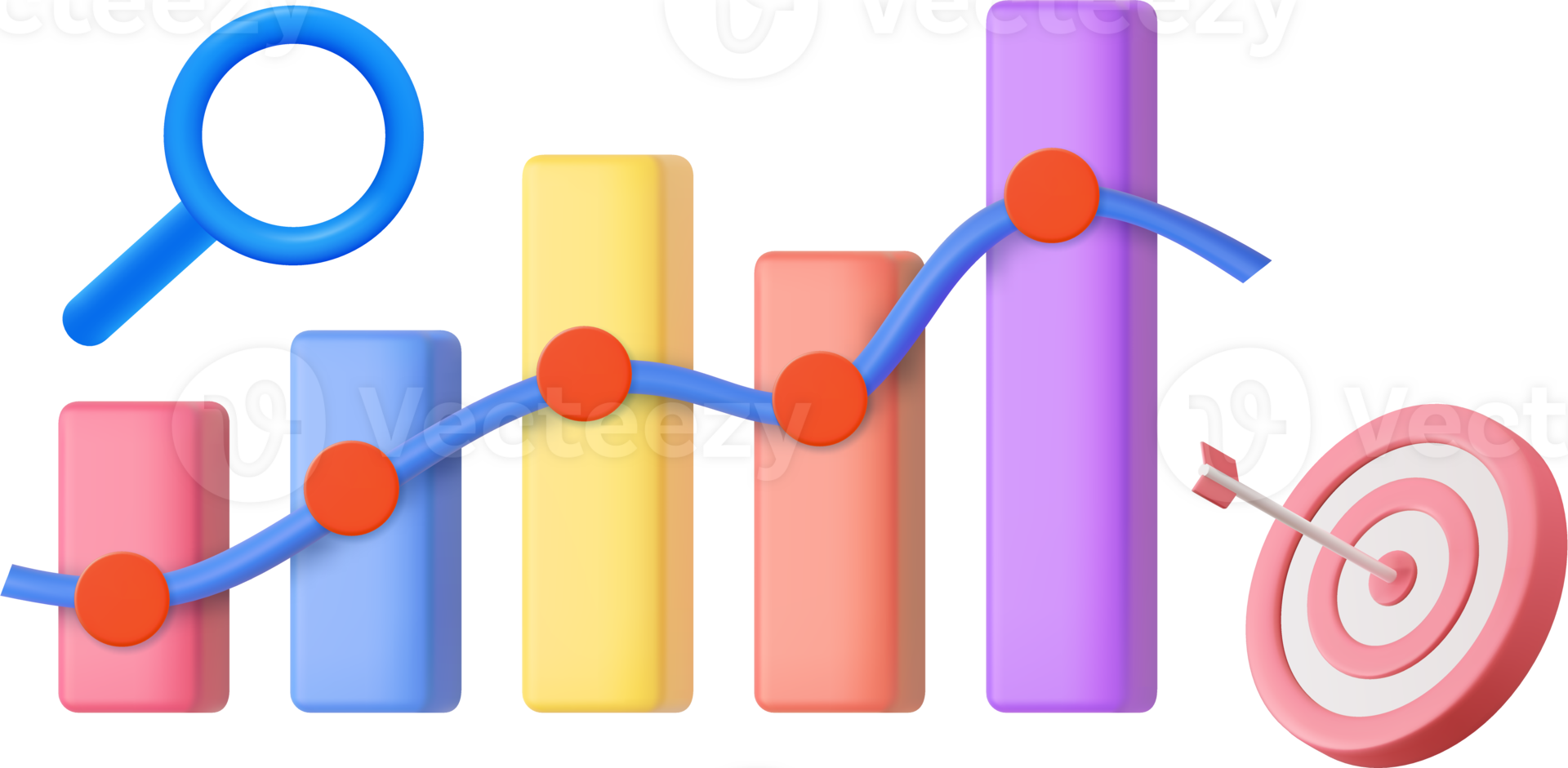 3D Stock chart and Arrow hit the center of the target. png