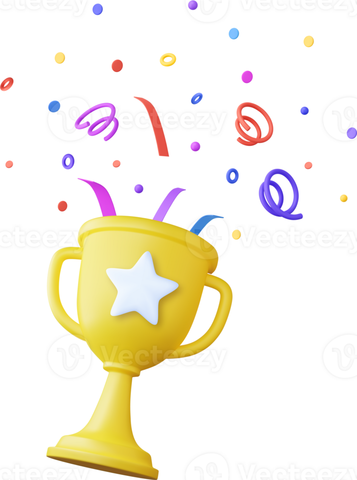 3d prize winner icon with golden cup, png