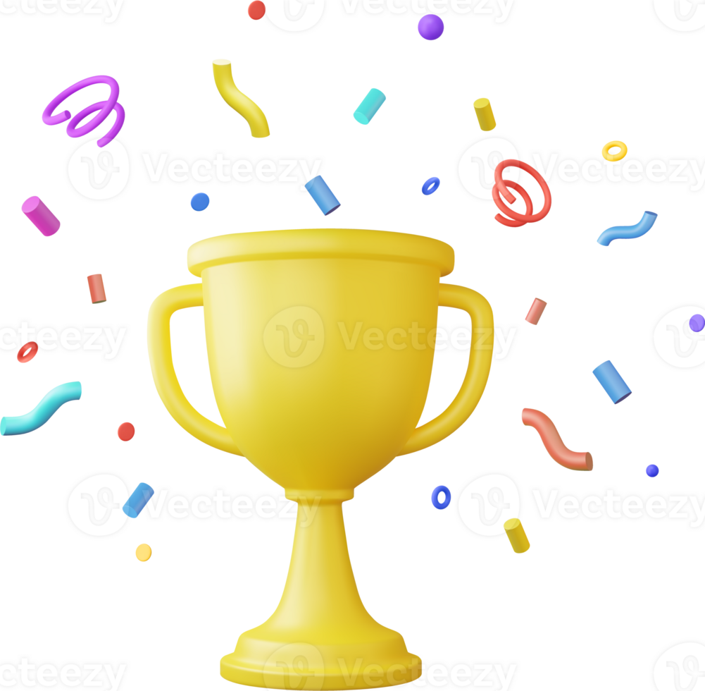 3d prize winner icon with golden cup, png