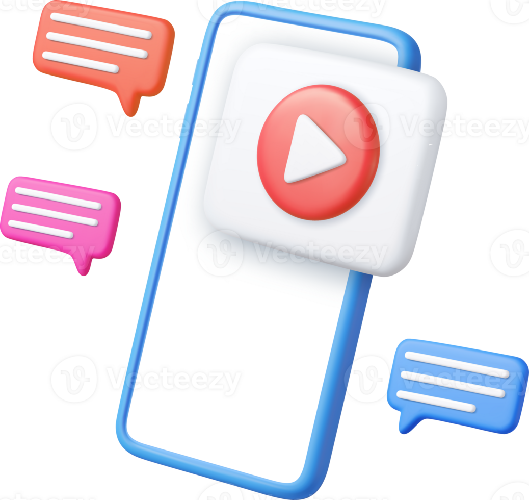 3d Mobile icon playing video, png