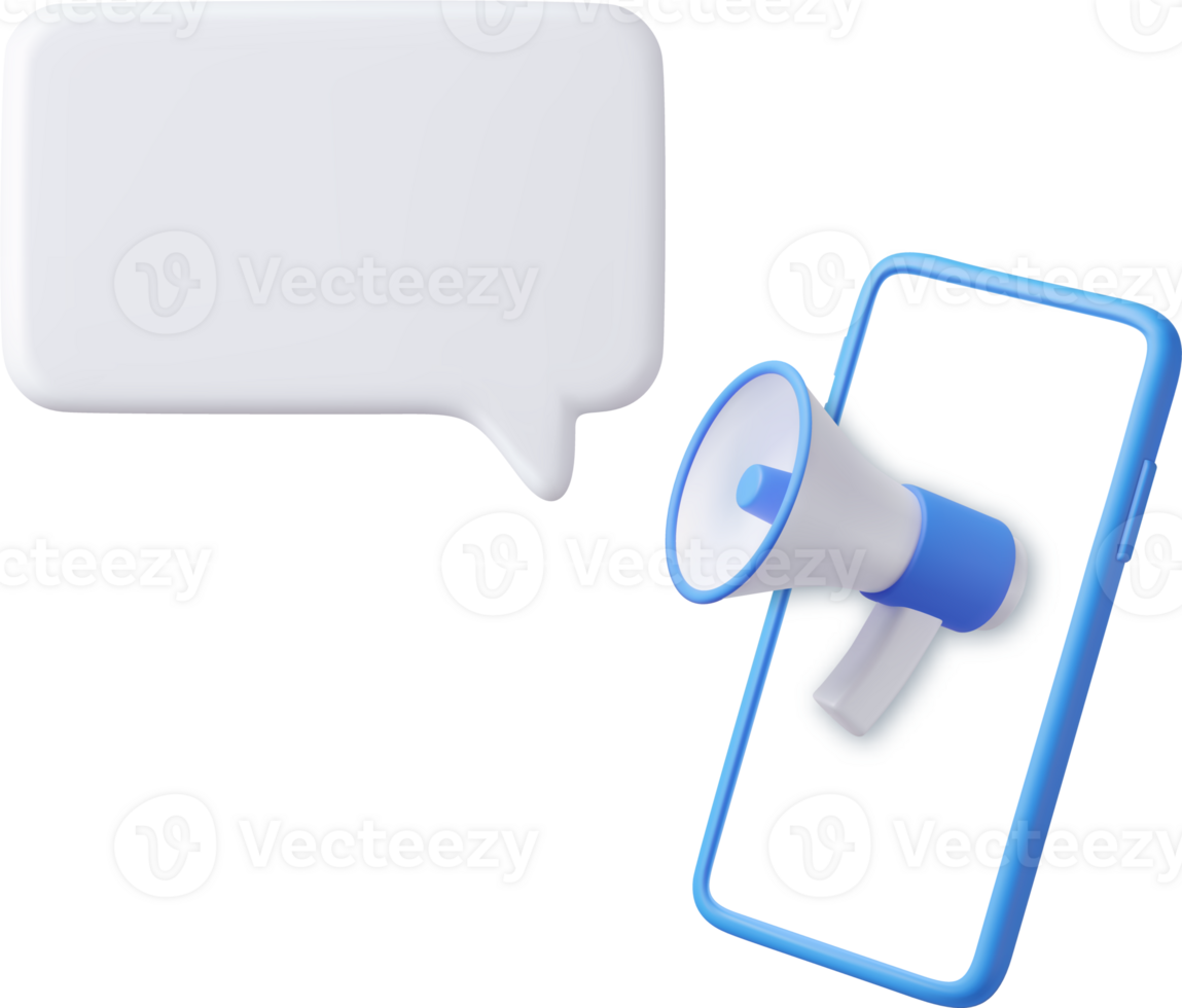 3d megaphone with mobile phone and Speech Bubble png