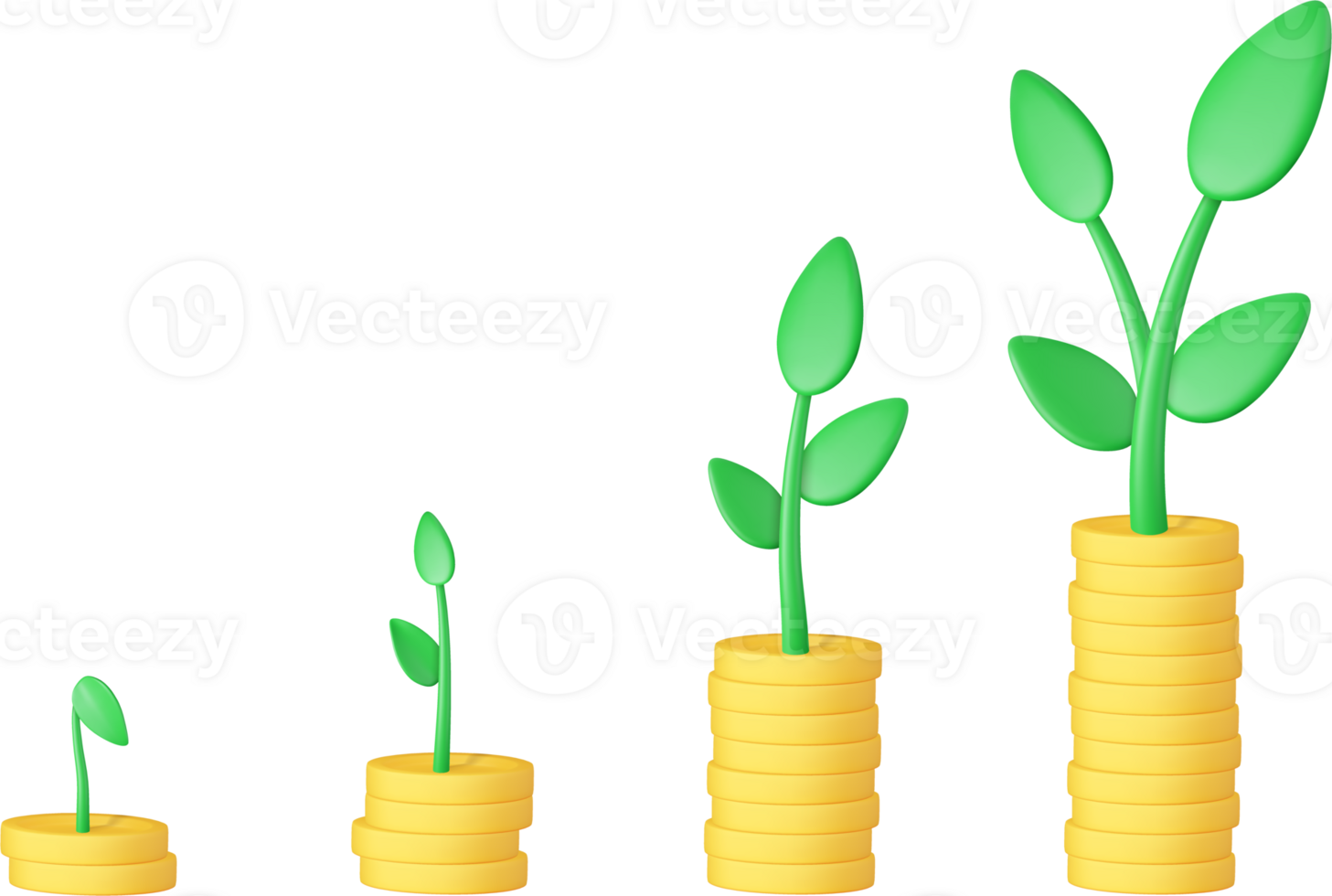 3d Coin stacks growing graph with trees png
