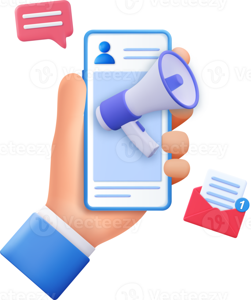 3d Megaphone on screen mobile phone. png