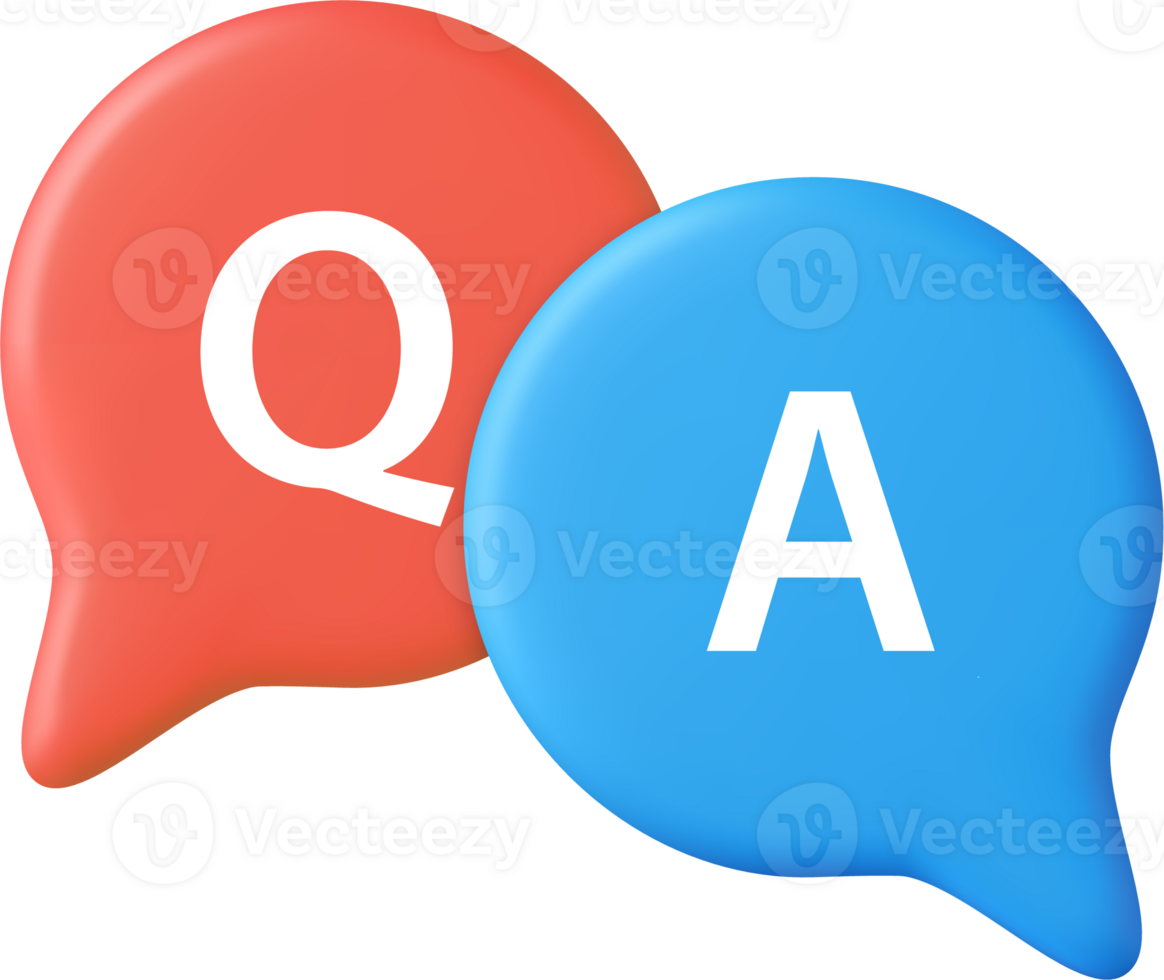 3d Speech bubble with q and a letters, png