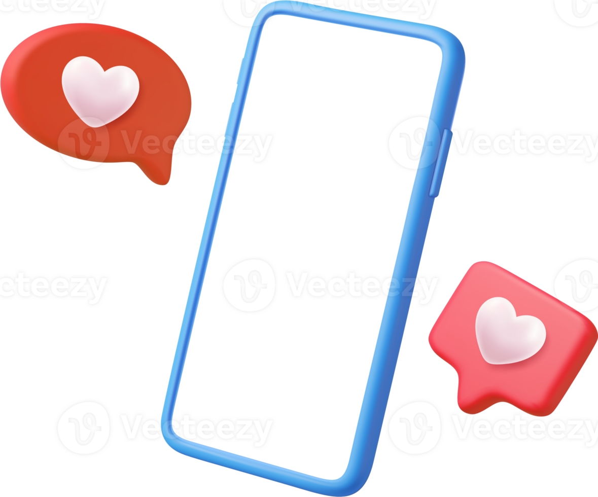3D Like Icon with Heart and Smartphone png