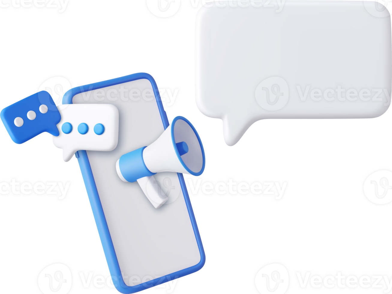 3d megaphone with mobile phone and Speech Bubble png