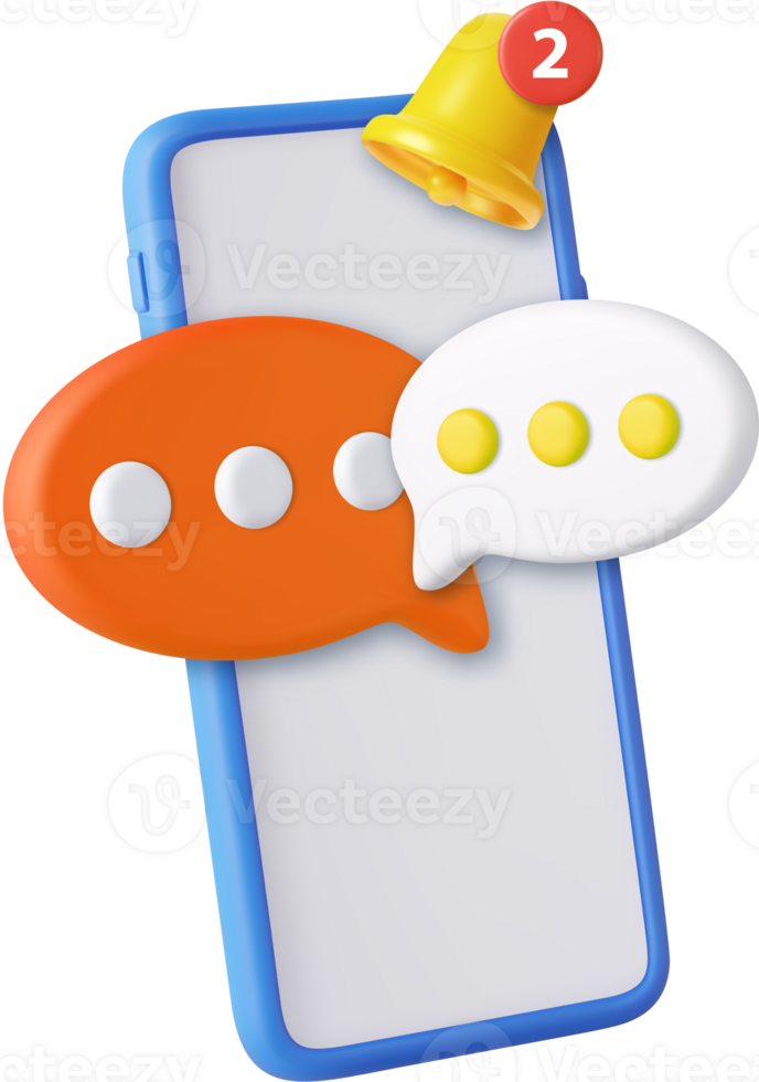 3d Blank speech bubble pin with bell png