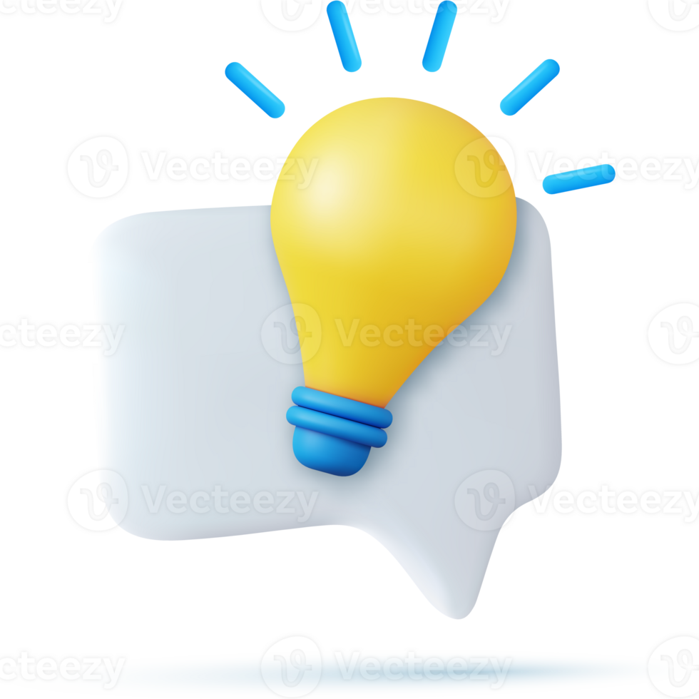 3D trendy cartoon style light bulb icon. png