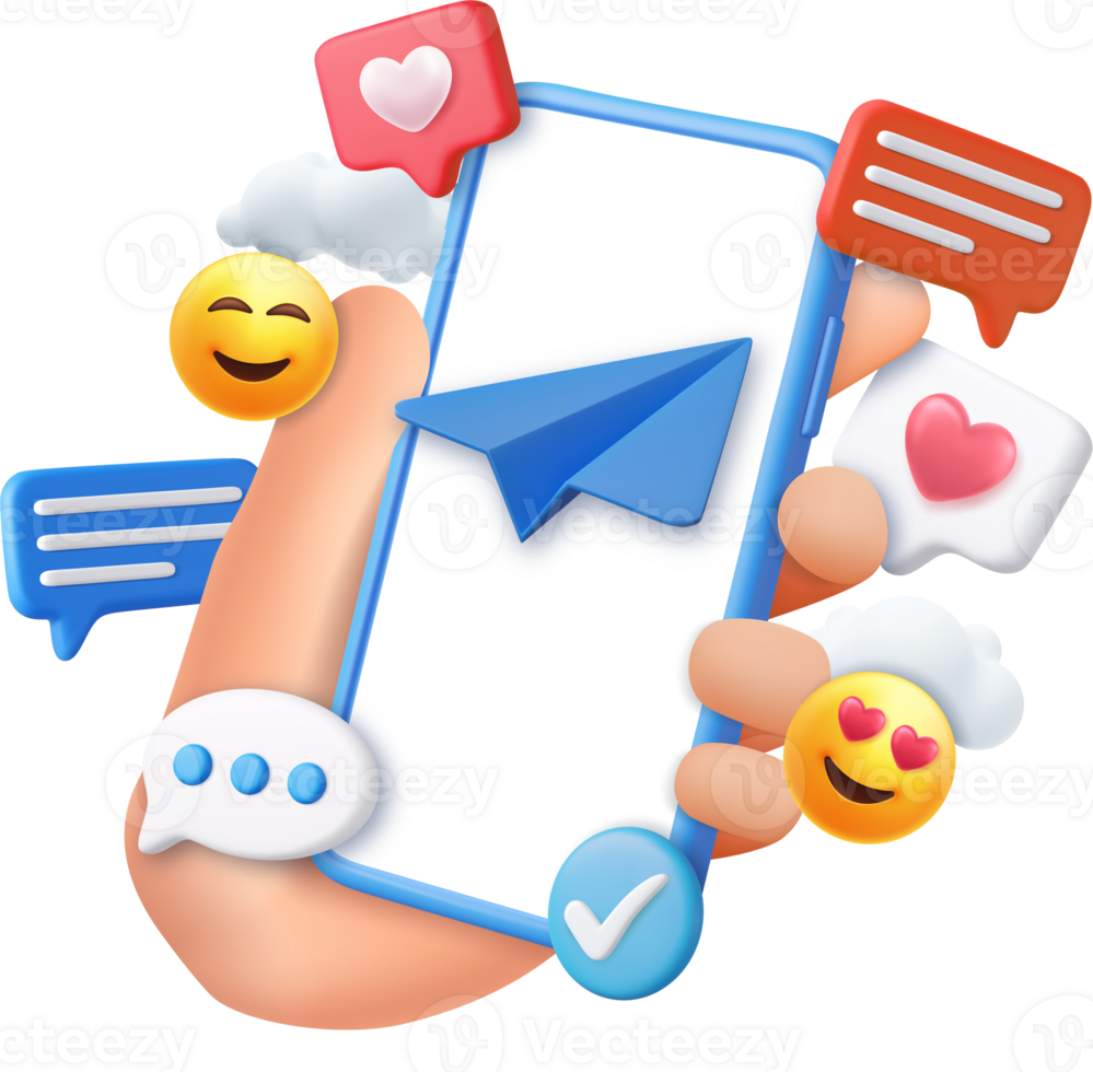 3d mobile phone with social network communication. png