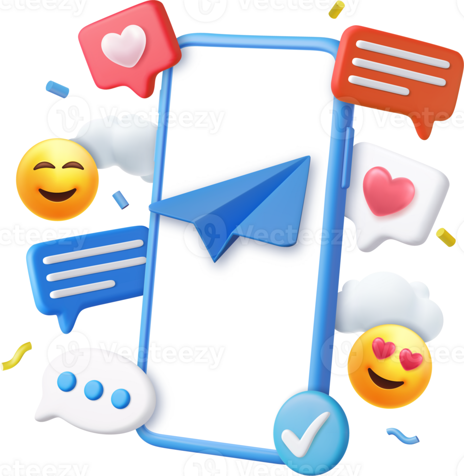 3d mobile phone with social network communication. png