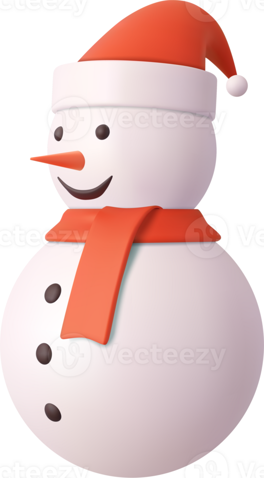 3d cute snowman with Xmas hat. png