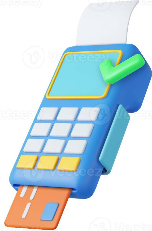 3d Pos terminal with receipt and credit card. png