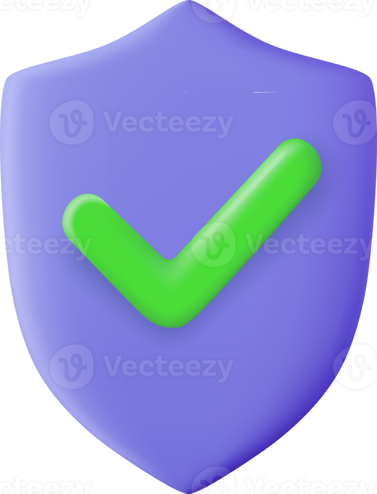 3d Shield protected icon with check png