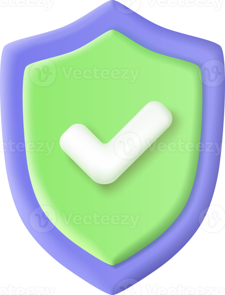 3d Shield protected icon with check png