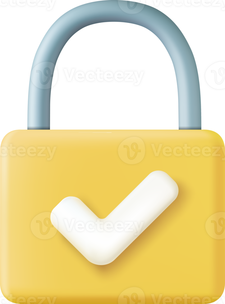 Yellow locked padlock icon with white check symbol png
