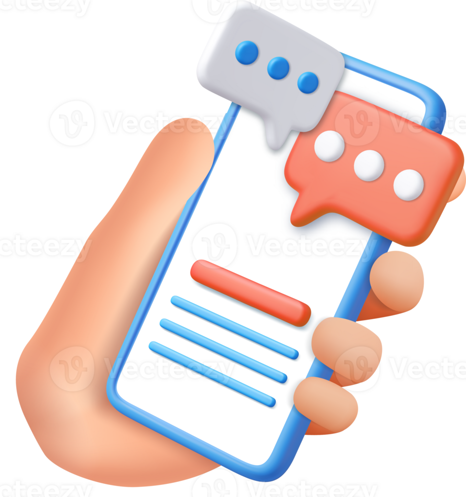 3D render smartphone with floating chat png