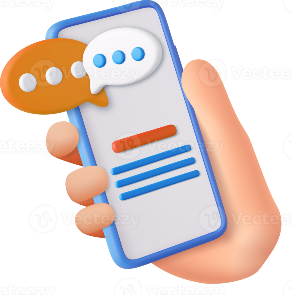 3D render smartphone with floating chat png