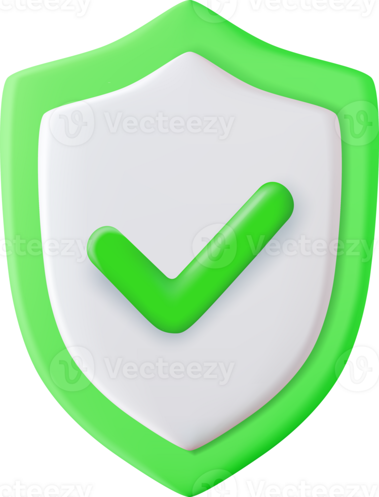 3d Shield protected icon with check png