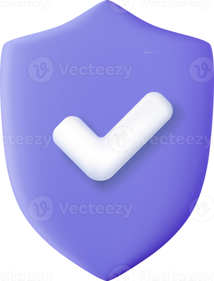 3d Shield protected icon with check png