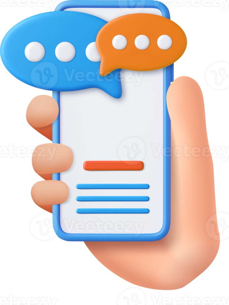 3D render smartphone with floating chat png