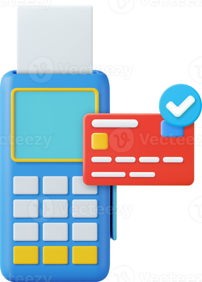 3d Pos terminal with receipt and credit card. png