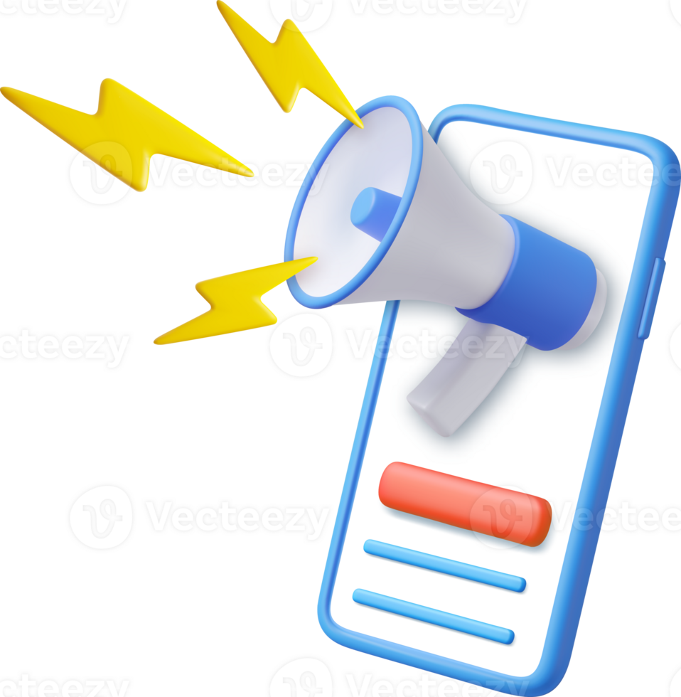 Marketing time concept, realistic 3d megaphone, png