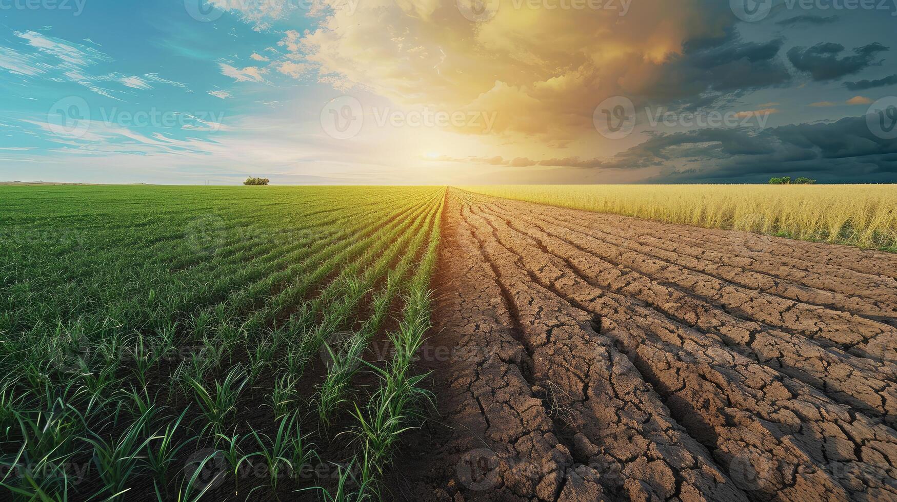 AI generated Climate change from drought to green growth photo