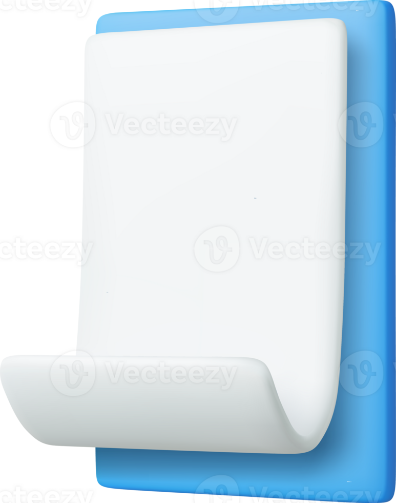 3D White Paper Scroll in Blue Clipboard . png