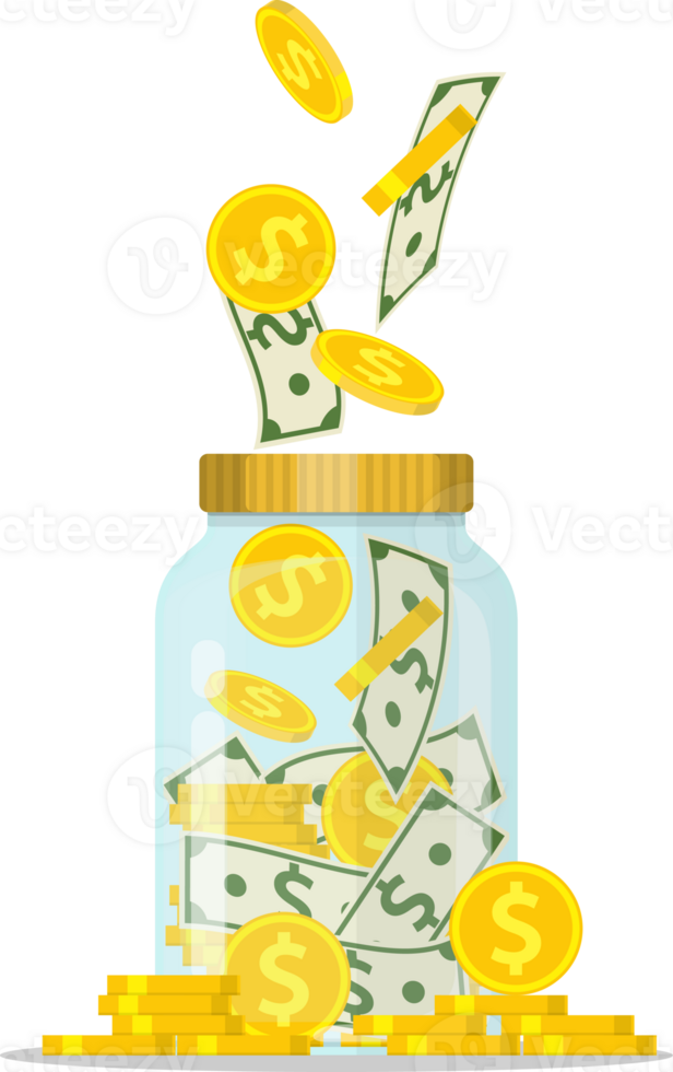 Money Jar. Saving dollar coin in jar. png