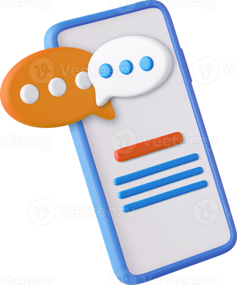 3D render smartphone with floating chat png