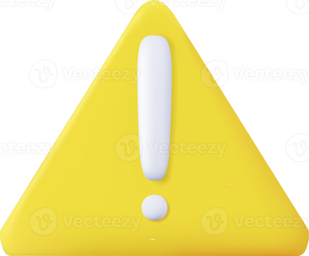 3d Yellow triangle button with exclamation point png
