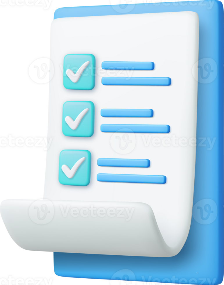 3d White paper task management todo check list png