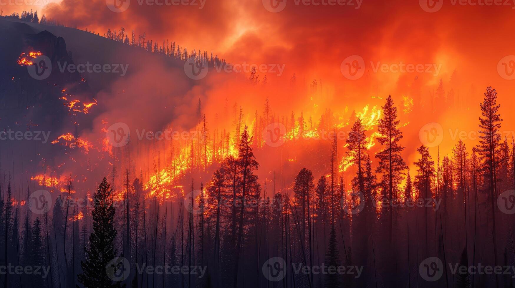 AI generated Forest fire in the mountains photo