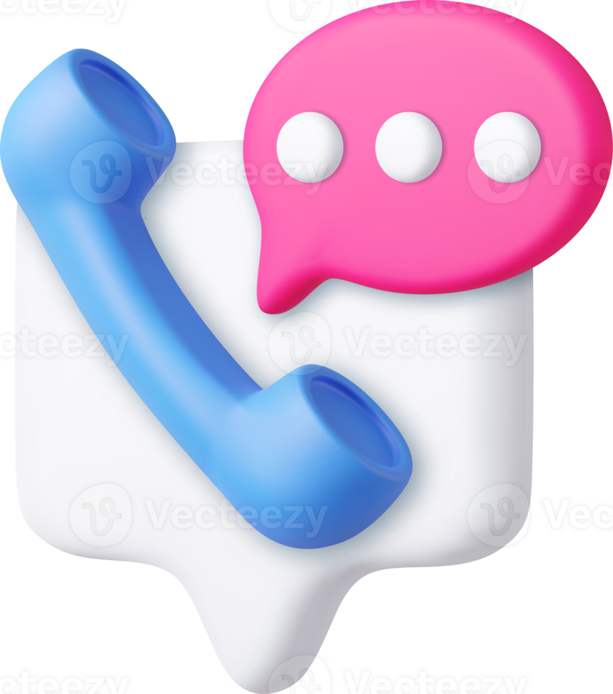 3d Phone handset with speech bubble. png