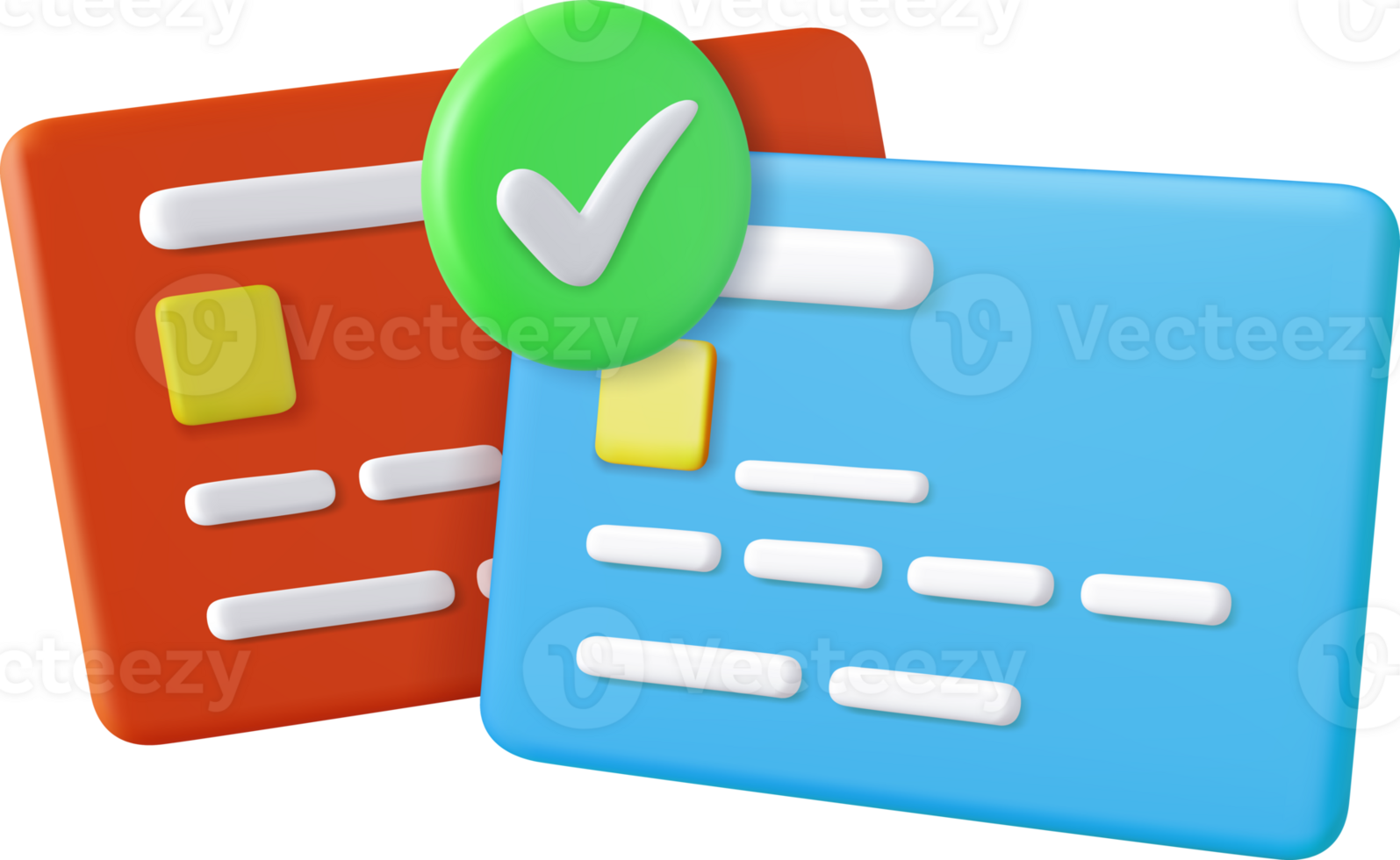 3d credit cards with green checkmark png